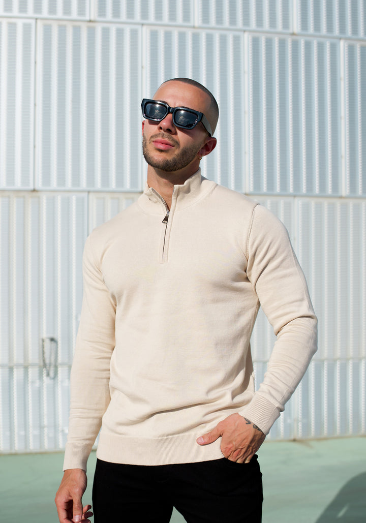 Cotton Half Zip – Beige