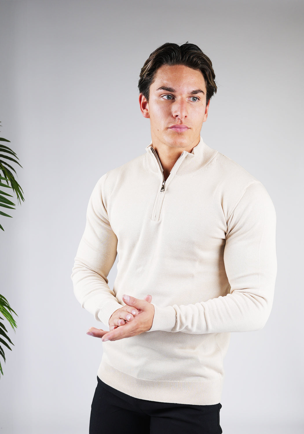 Cotton Half Zip – Beige