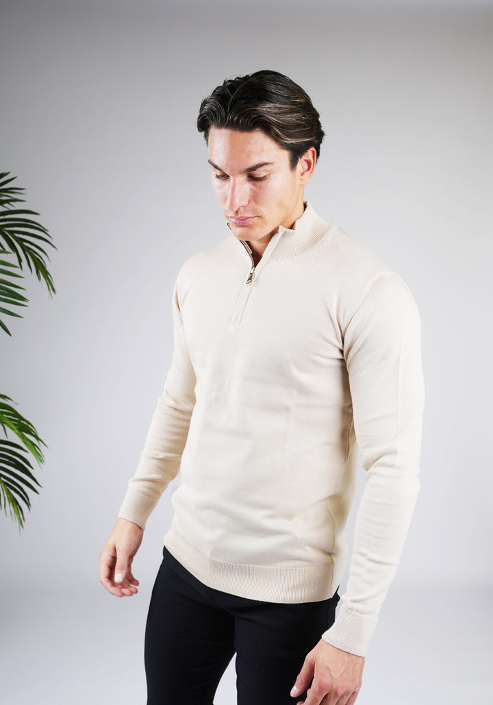 Cotton Half Zip – Beige