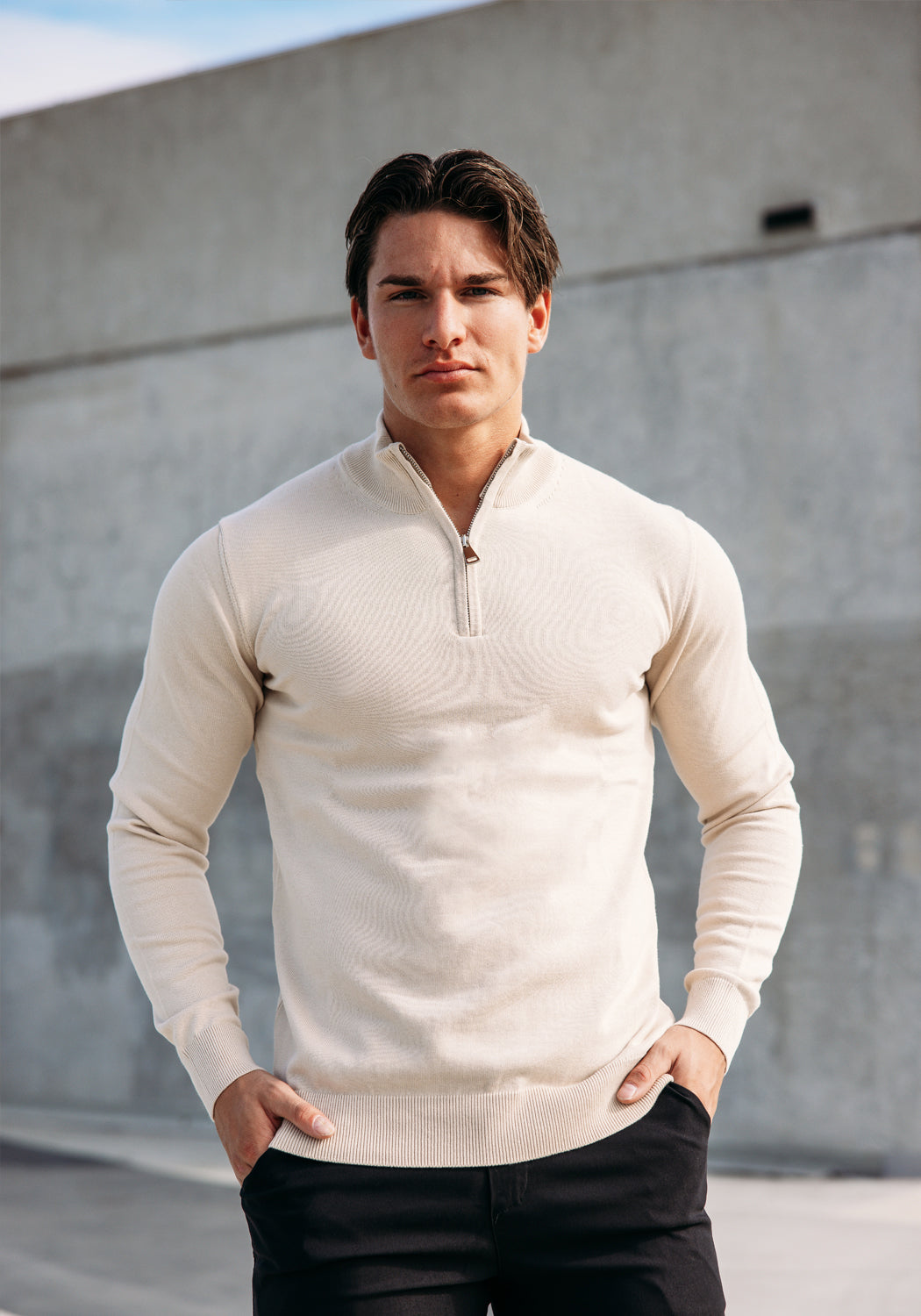 Cotton Half Zip – Beige