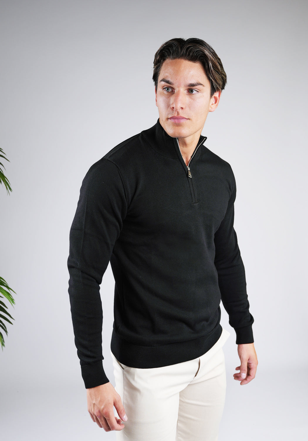 Cotton Half Zip – Black