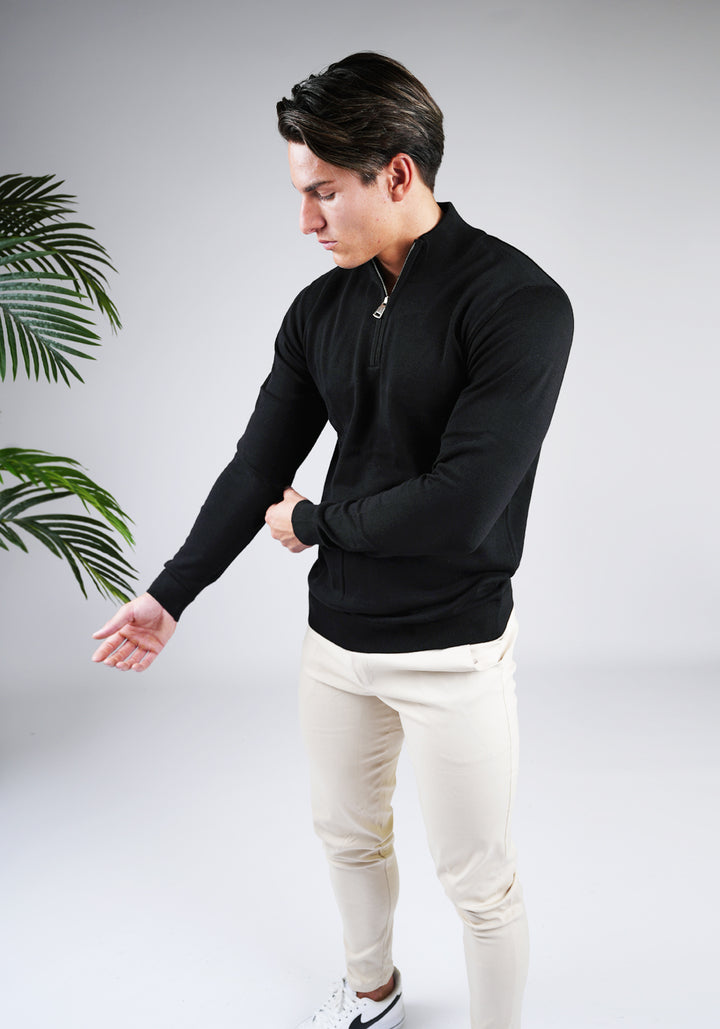 Cotton Half Zip – Black