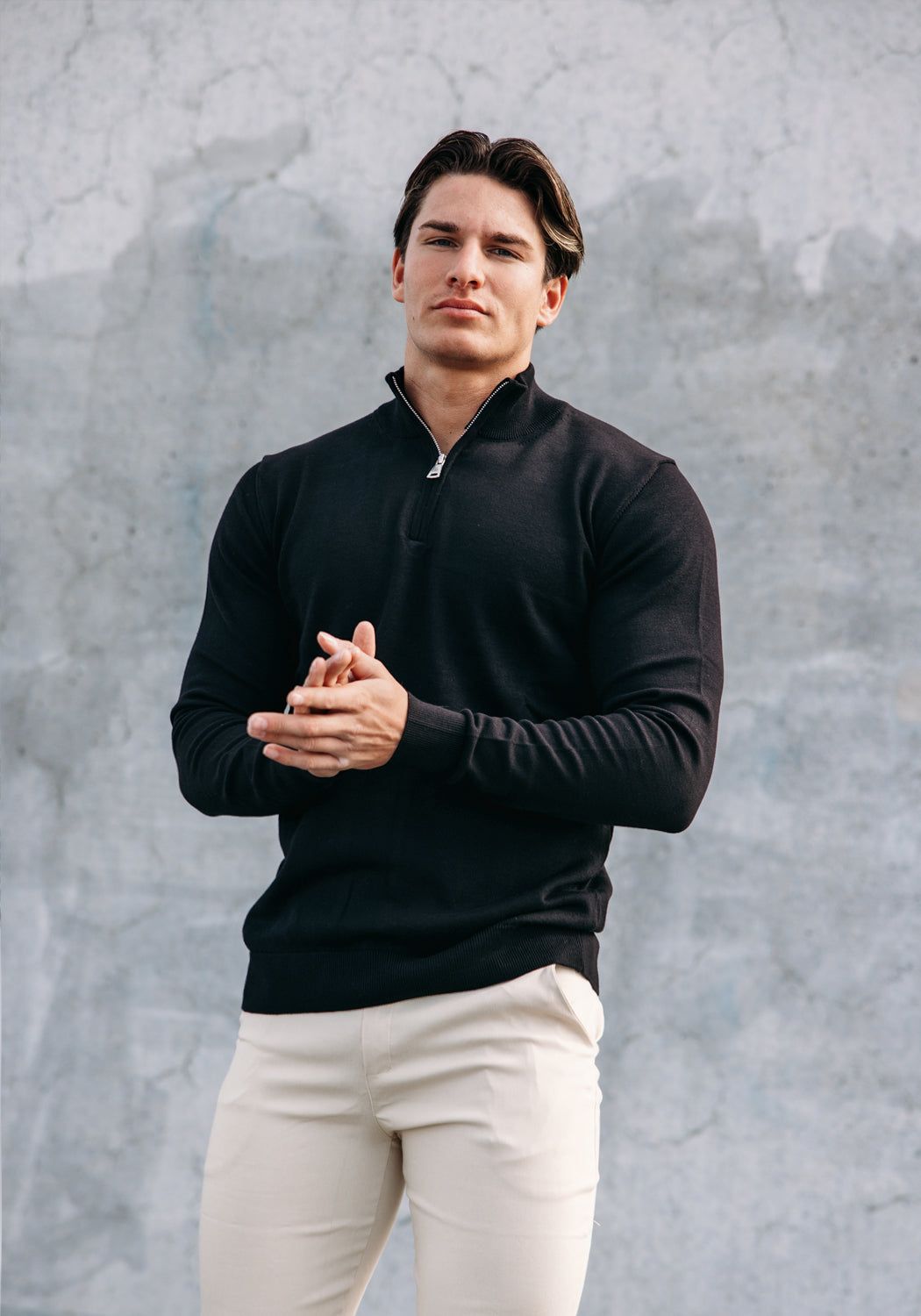 Cotton Half Zip – Black