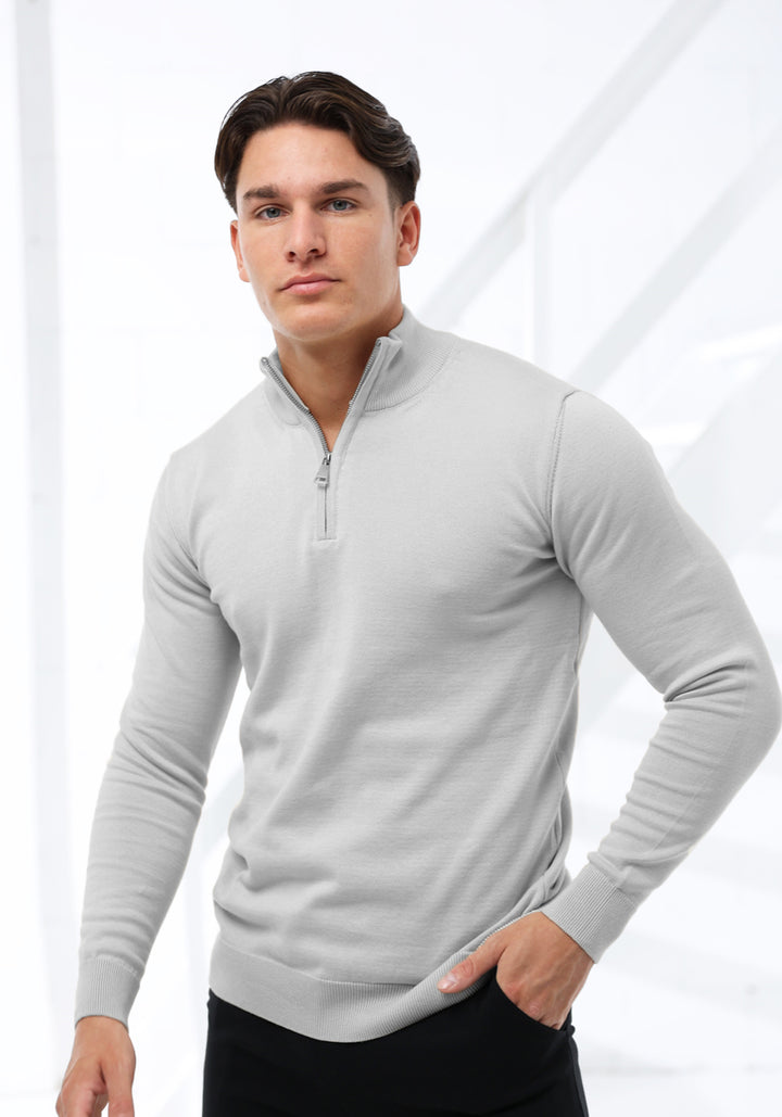 Cotton Half Zip – Stone Grey