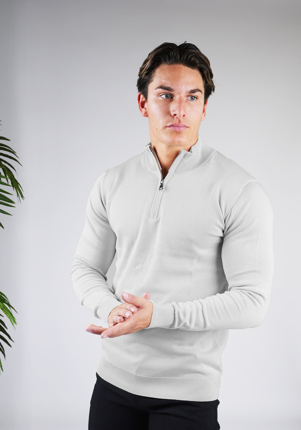 Cotton Half Zip – Stone Grey