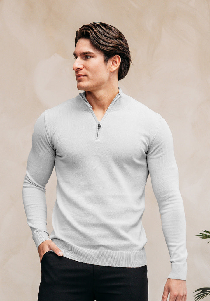 Cotton Half Zip – Stone Grey