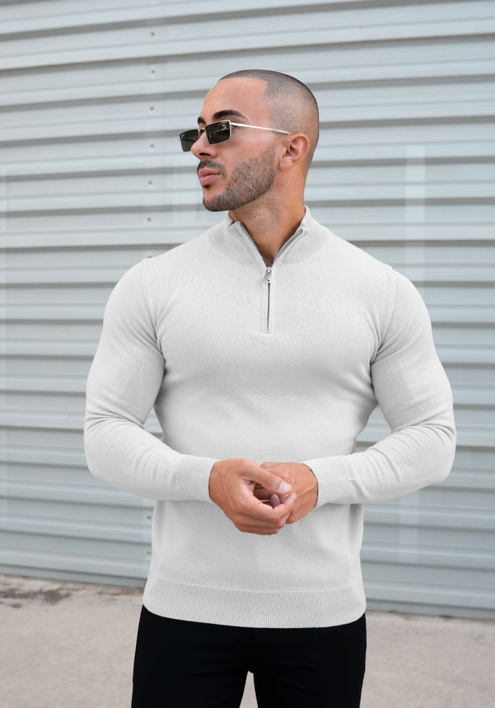 Cotton Half Zip – Stone Grey