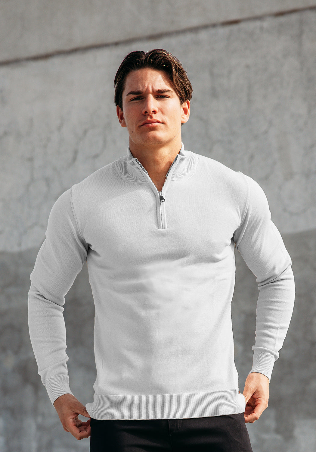 Cotton Half Zip – Stone Grey