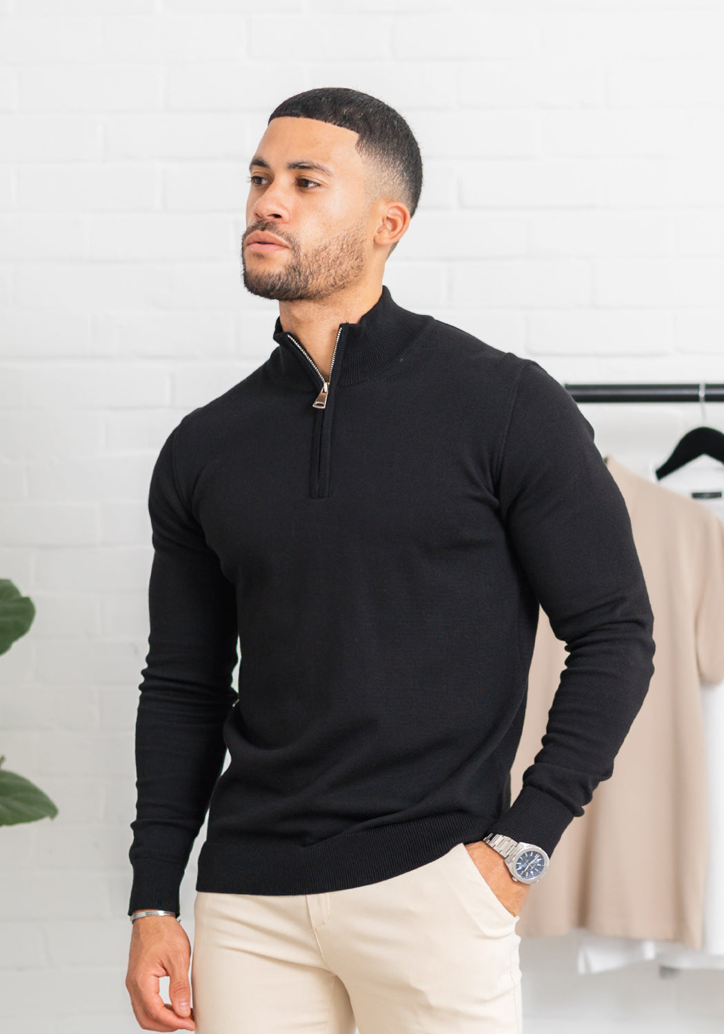 Cotton Half Zip – Black